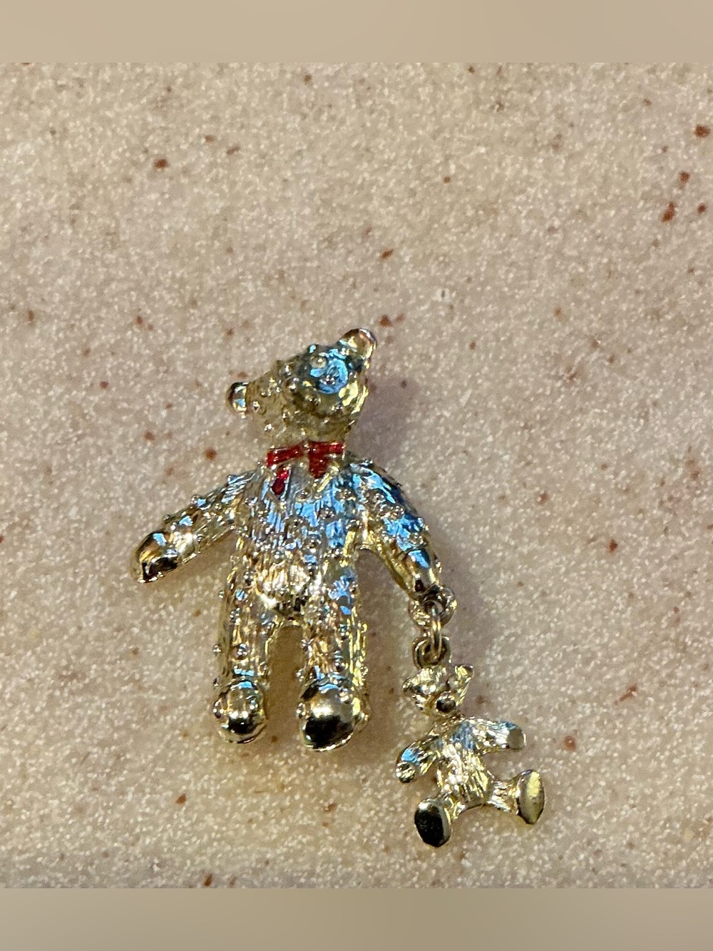 Gold Teddy Bear Pin with Tiny Bear Charm